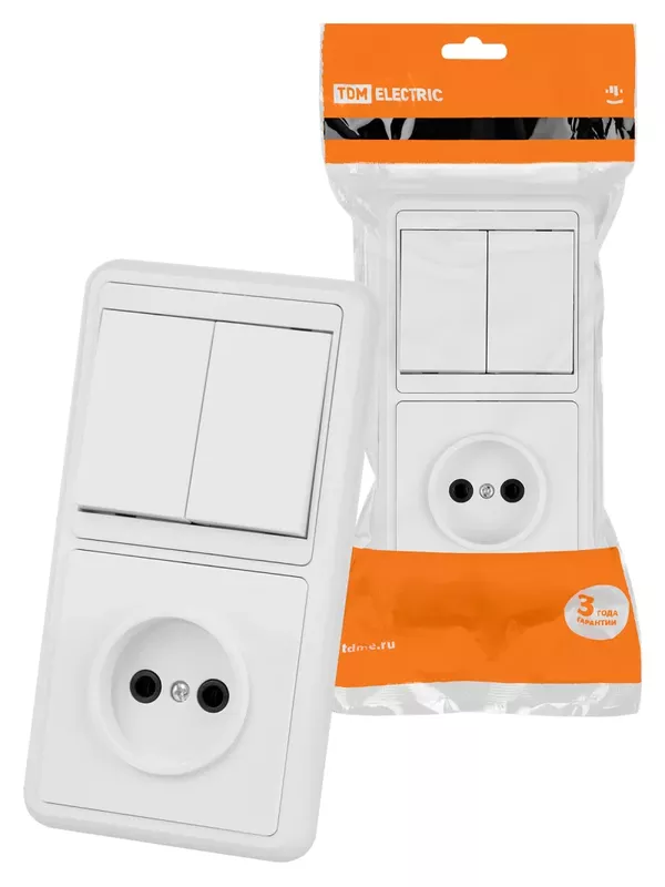 Блок комбинированный БКВР 2-х кл. выкл + розетка TDM