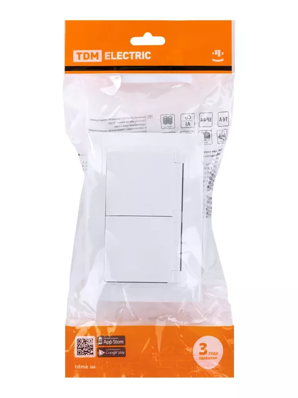 Розетка двойная 2П+З с защ. шт. и крышкой 16А 250В IP44 белая "Таймыр" TDM