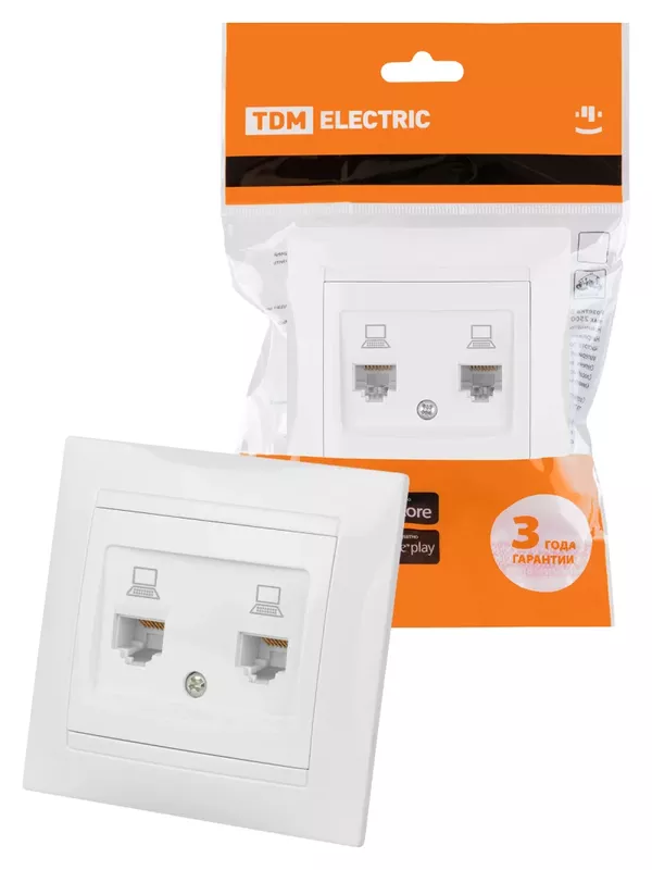 Розетка компьютерная двойная RJ45 белая "Лама" TDM