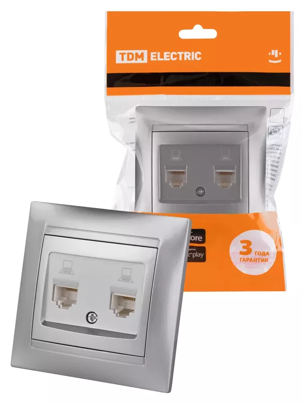 Розетка компьютерная двойная RJ45 металлик "Лама" TDM