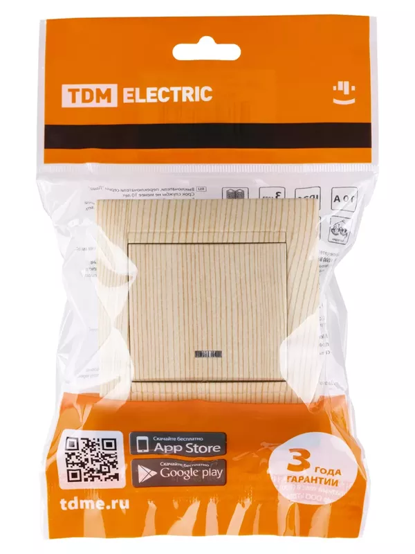 Выключатель 1 кл. с подсветкой 10А сосна "Лама" TDM