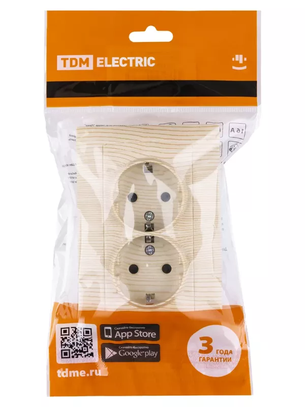 Розетка двойная 2П+З 16А 250В с защ. шт. сосна "Лама" TDM