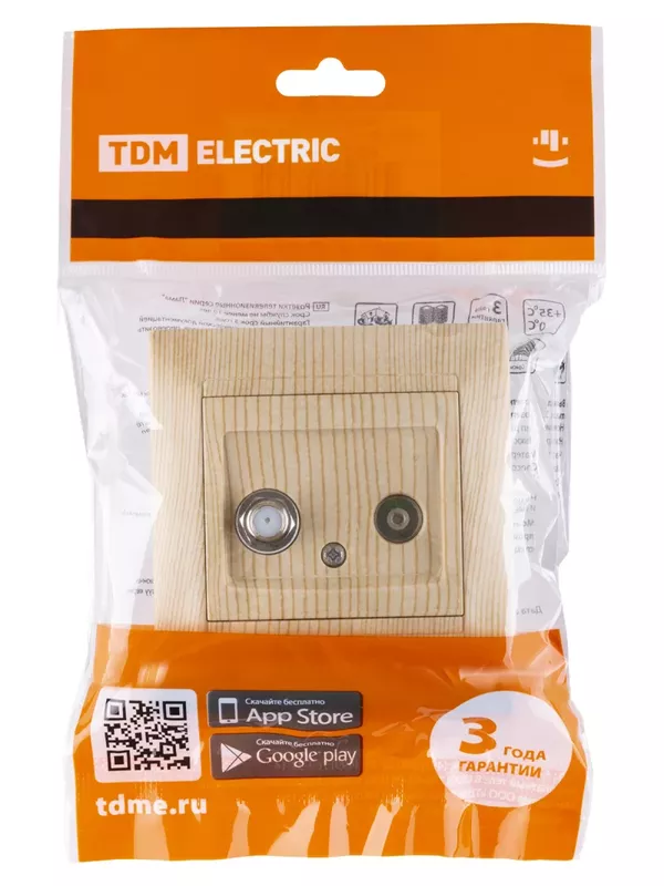 Розетка TV ("мама") + SAT (F-разъем) 0-2400МГц сосна "Лама" TDM