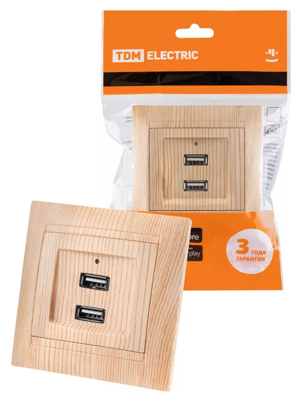 Розетка 2USB порт 2,1А 5В сосна "Лама" TDM