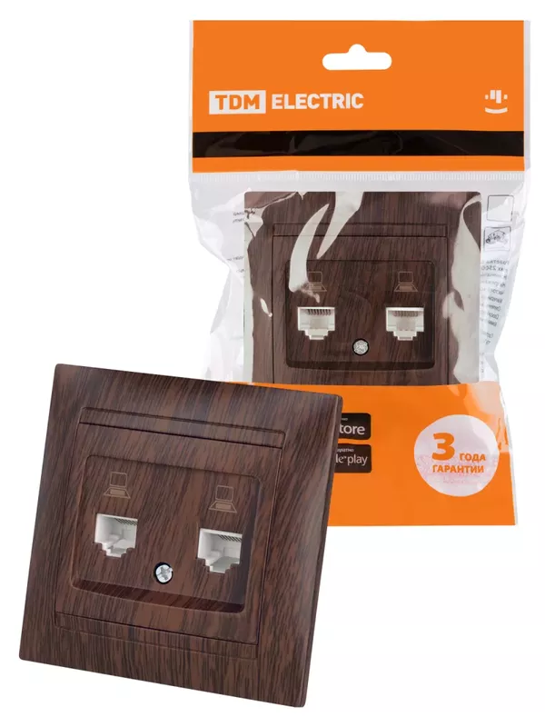Розетка компьютерная двойная RJ45 венге "Лама" TDM