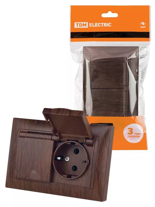Розетка двойная 2П+З 16А 250В IP44 с защ. шт. с крышкой венге "Лама" TDM