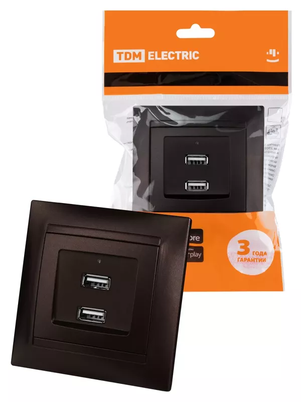 Розетка 2USB порт 2,1А 5В шоколад "Лама" TDM