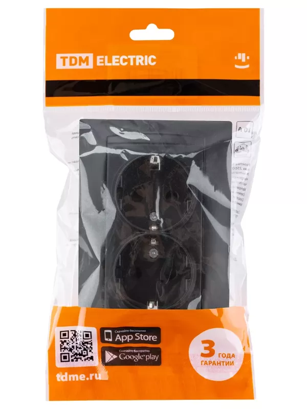 Розетка двойная 2П+З 16А 250В с защ. шт. графит "Лама" TDM