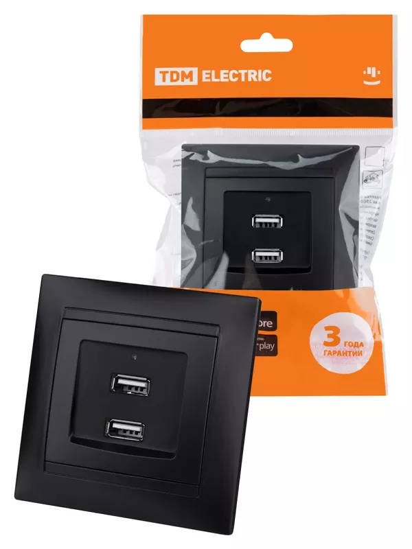 Розетка 2USB порт 2,1А 5В графит "Лама" TDM