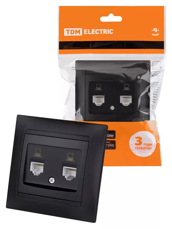 Розетка компьютерная двойная RJ45 графит "Лама" TDM