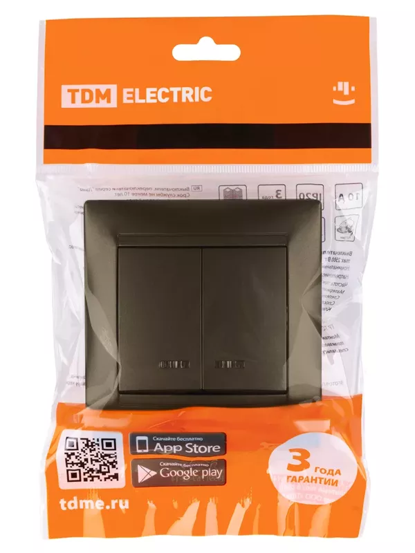 Выключатель 2 кл. с подсветкой 10А бронза "Лама" TDM