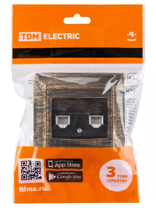 Розетка двойная телефонная RJ11  старинная бронза "Лама" TDM