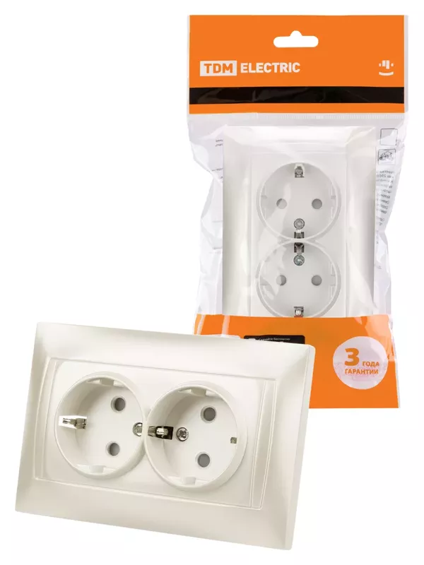 Розетка двойная 2П+З 16А 250В с защитными шторками  перламутр "Лама" TDM