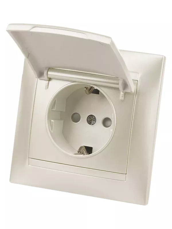 Розетка 2П+З 16А 250В с защитными шторками с крышкой перламутр "Лама" TDM