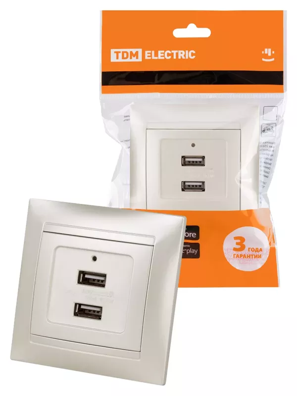 Розетка 2USB порт 2,1А 5В перламутр "Лама" TDM
