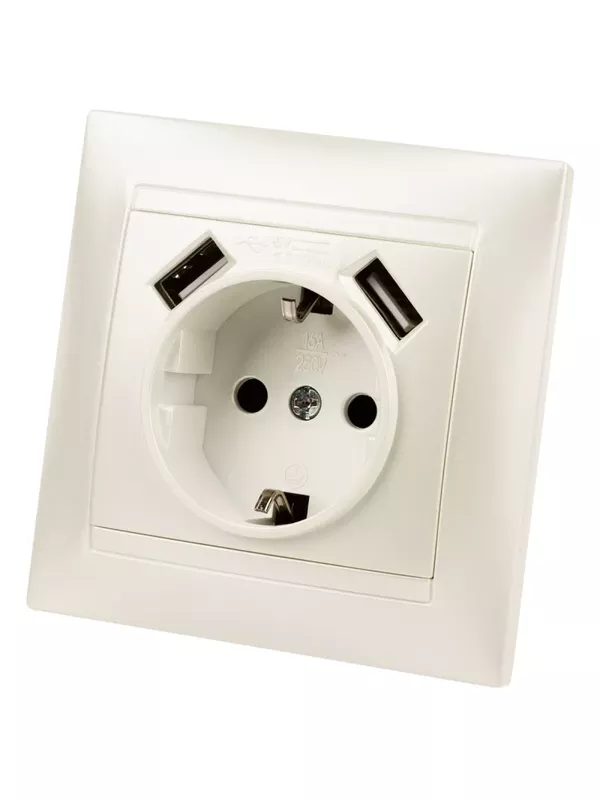 Розетка 2П+З 16А 250В + 2 USB порта 2,1А 5В перламутр "Лама" TDM