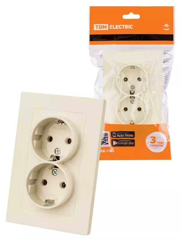 Розетка двойная 2П+З 16А 250В сл. кость "Сенеж" TDM