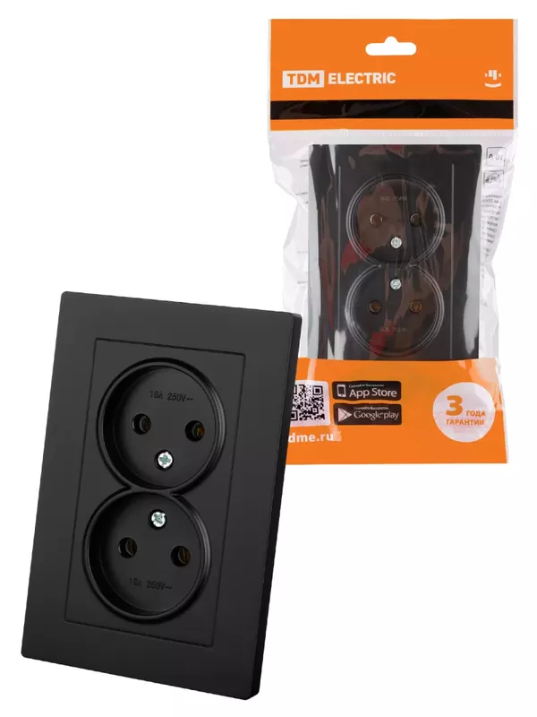 Розетка двойная 2П 10А 250В черная "Сенеж" TDM