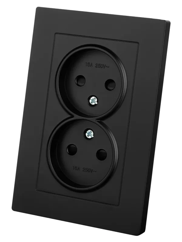 Розетка двойная 2П 10А 250В с защ. шт. черная "Сенеж" TDM