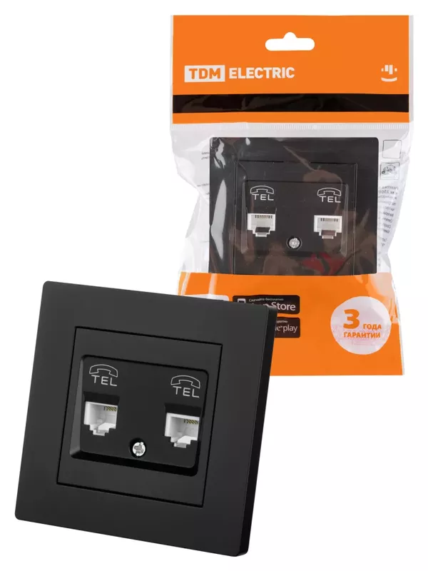 Розетка двойная телефонная RJ11 черная "Сенеж" TDM