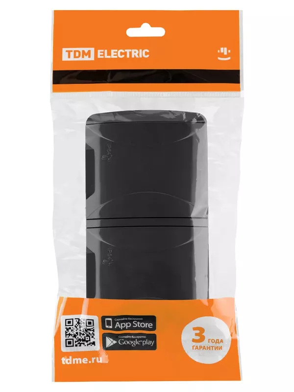 Розетка двойная 2П+3 открытой установки IP54 16А с крышкой графит "Селигер" TDM