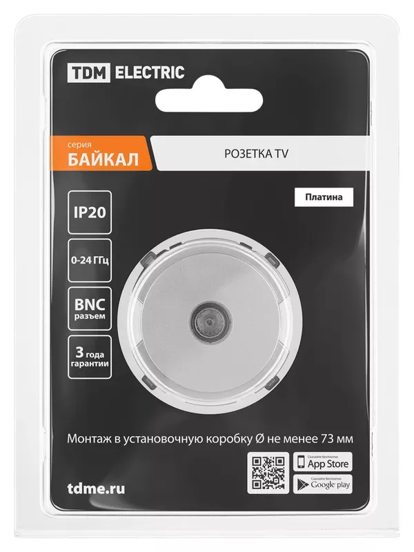 Розетка TV проходная платина, "Байкал" TDM