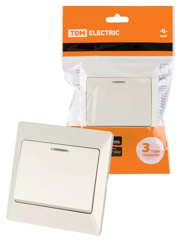 Выключатель 1 кл. с подсветкой 10А сл. кость "Ильмень" TDM