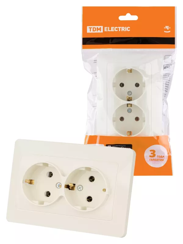 Розетка двойная 2П+З 16А 250В сл. кость "Ильмень" TDM