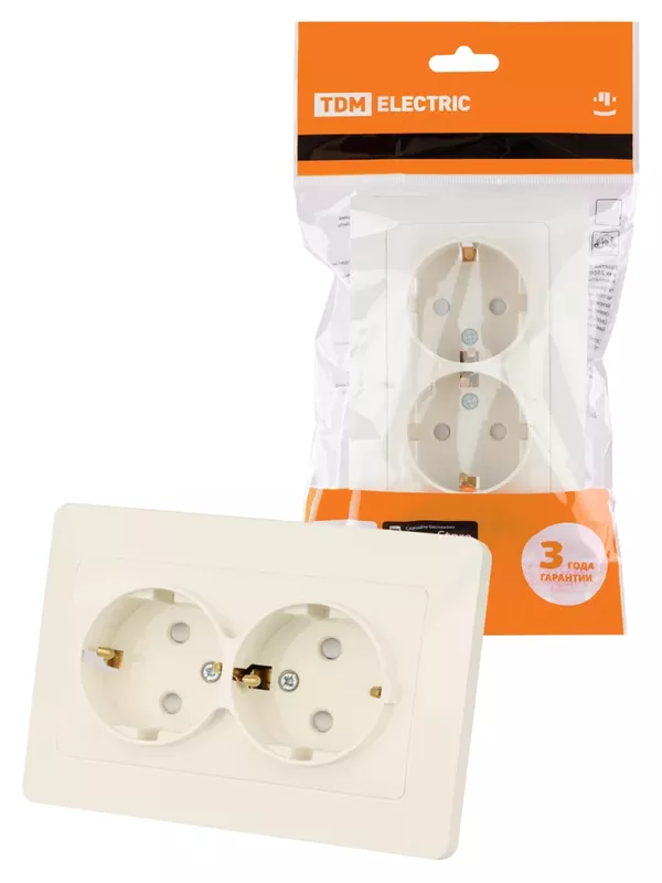Розетка двойная 2П+З с защ. шт. 16А 250В сл. кость "Ильмень" TDM