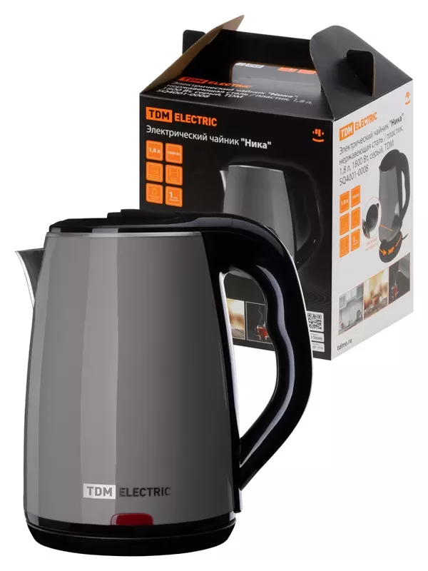 Электрический чайник "Ника", нержавеющая сталь / пластик, 1,8 л, 1800 Вт, серый, TDM