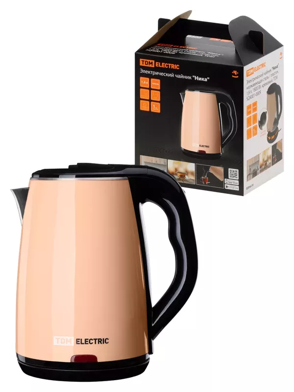 Электрический чайник "Ника", нержавеющая сталь / пластик, 1,8 л, 1800 Вт, кремовый, TDM