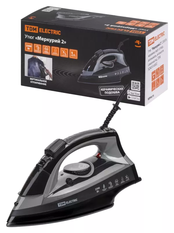 Утюг "Меркурий 2", 2300 Вт, керамика, верт. отпар., антинакипь, антикапля, самоочистка, TDM