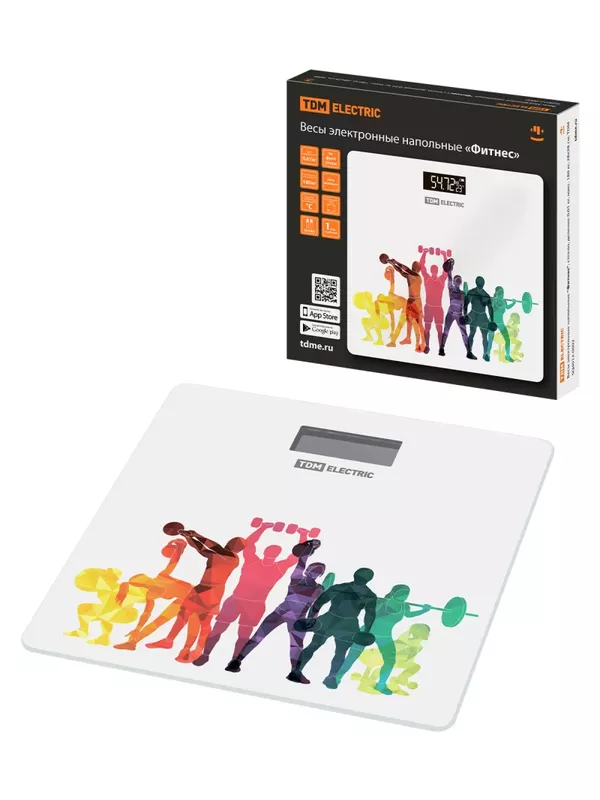 Весы электронные напольные "Фитнес", стекло, деление 0,01 кг, макс. 180 кг, 28х28 см, TDM