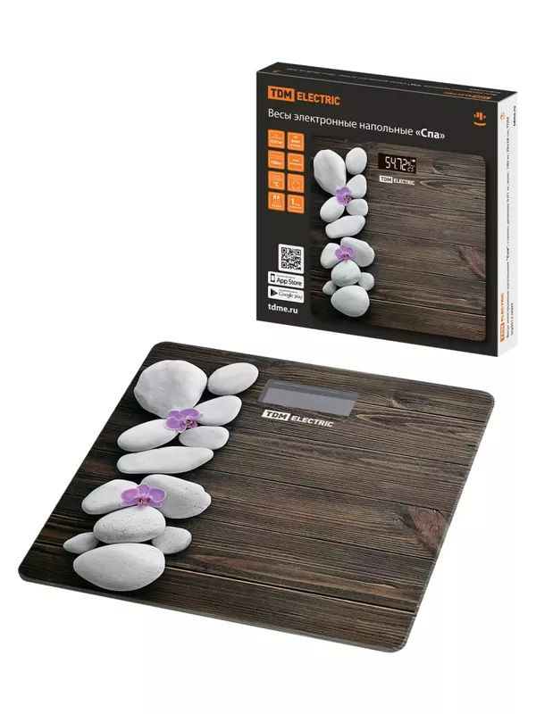 Весы электронные напольные "Спа", стекло, деление 0,01 кг, макс. 180 кг, 28х28 см, TDM