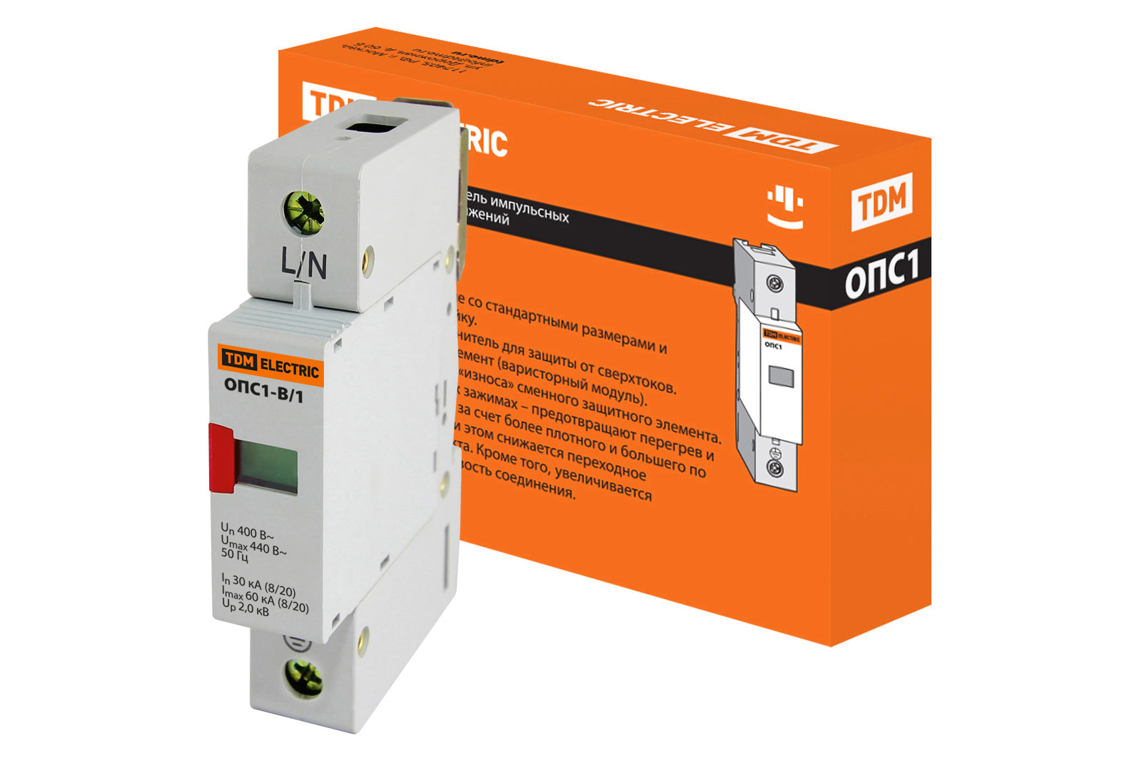 Разрядник ОПС1-B 1Р In=30kA Un=400B Im=60kA TDM SQ0201-0001