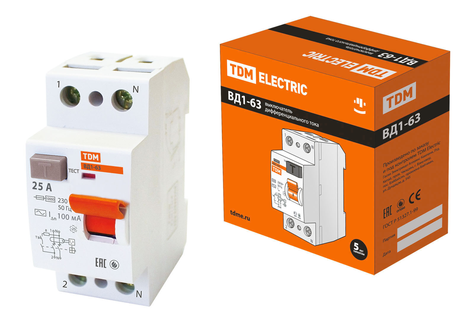 УЗО ВД1-63 2Р 25А 100мА TDM SQ0203-0005