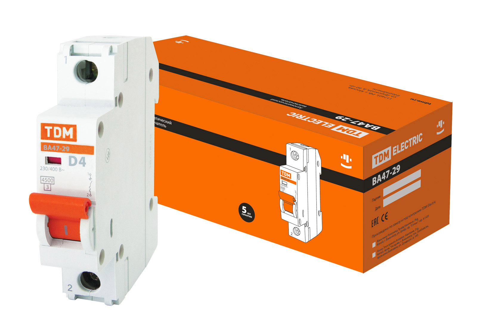 Авт. выкл.ВА47-29 1Р  4А 4,5кА х-ка D TDM SQ0206-0135