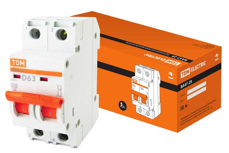 Авт. выкл.ВА47-29 2Р 63А 4,5кА х-ка D TDM SQ0206-0163