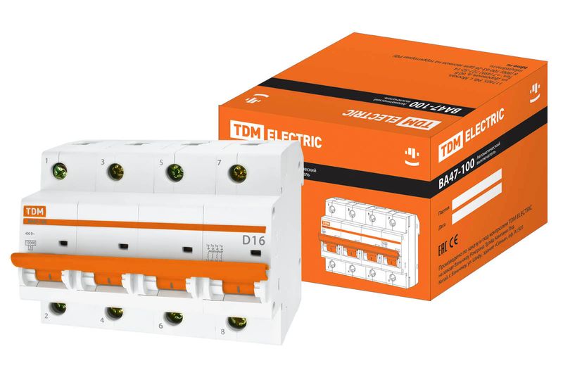 Авт. выкл. ВА47-100 4Р  16А 10кА х-ка D TDM SQ0207-0035