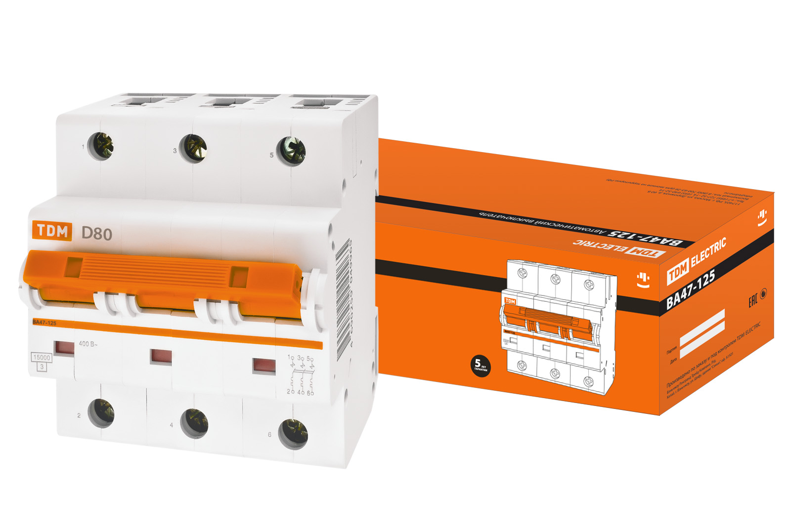 Авт. выкл. ВА47-125 3Р 80А 15кА х-ка D TDM SQ0208-0034