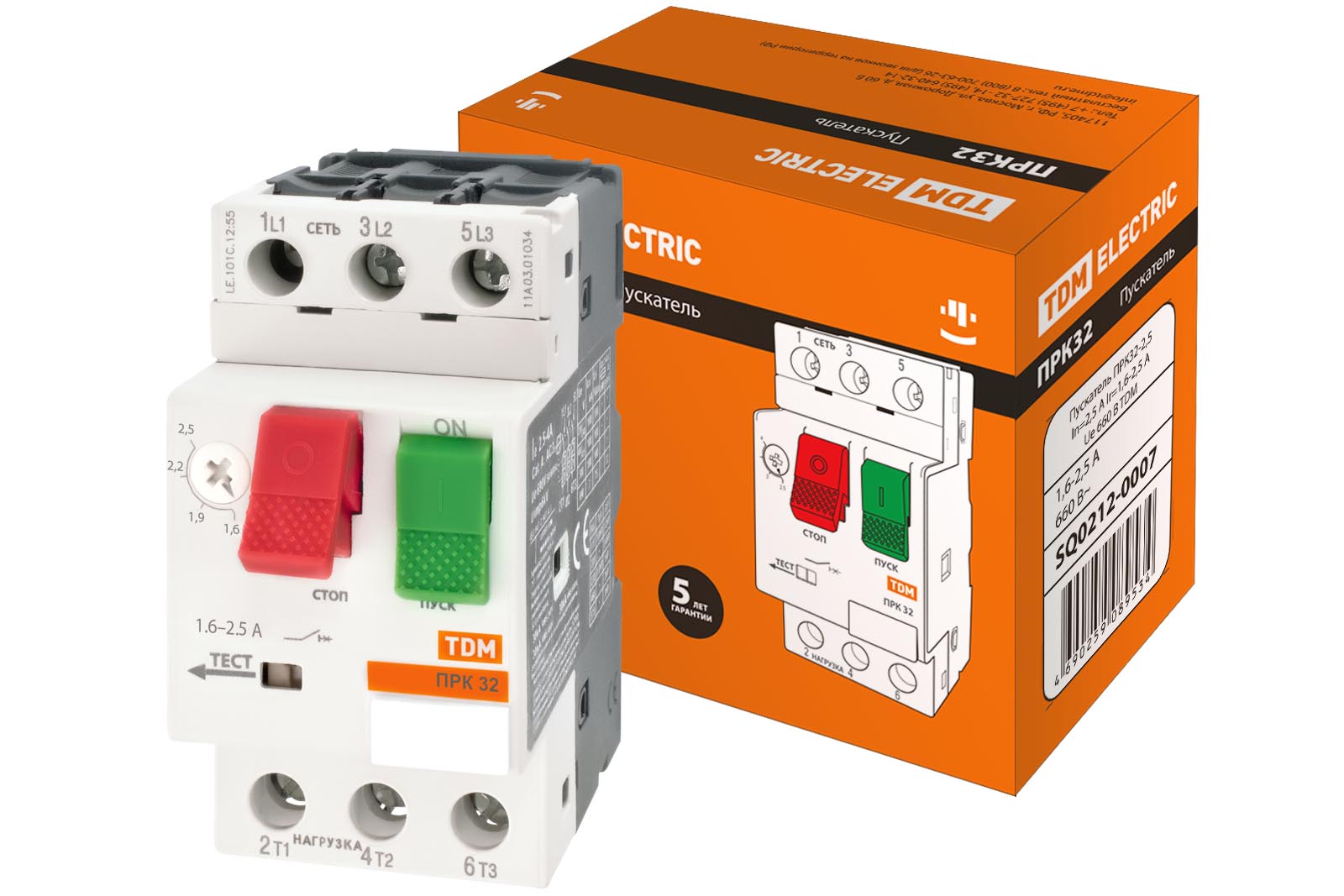 Пускатель ПРК32-2,5 In=2,5A Ir=1,6-2,5A Ue 660В TDM SQ0212-0007