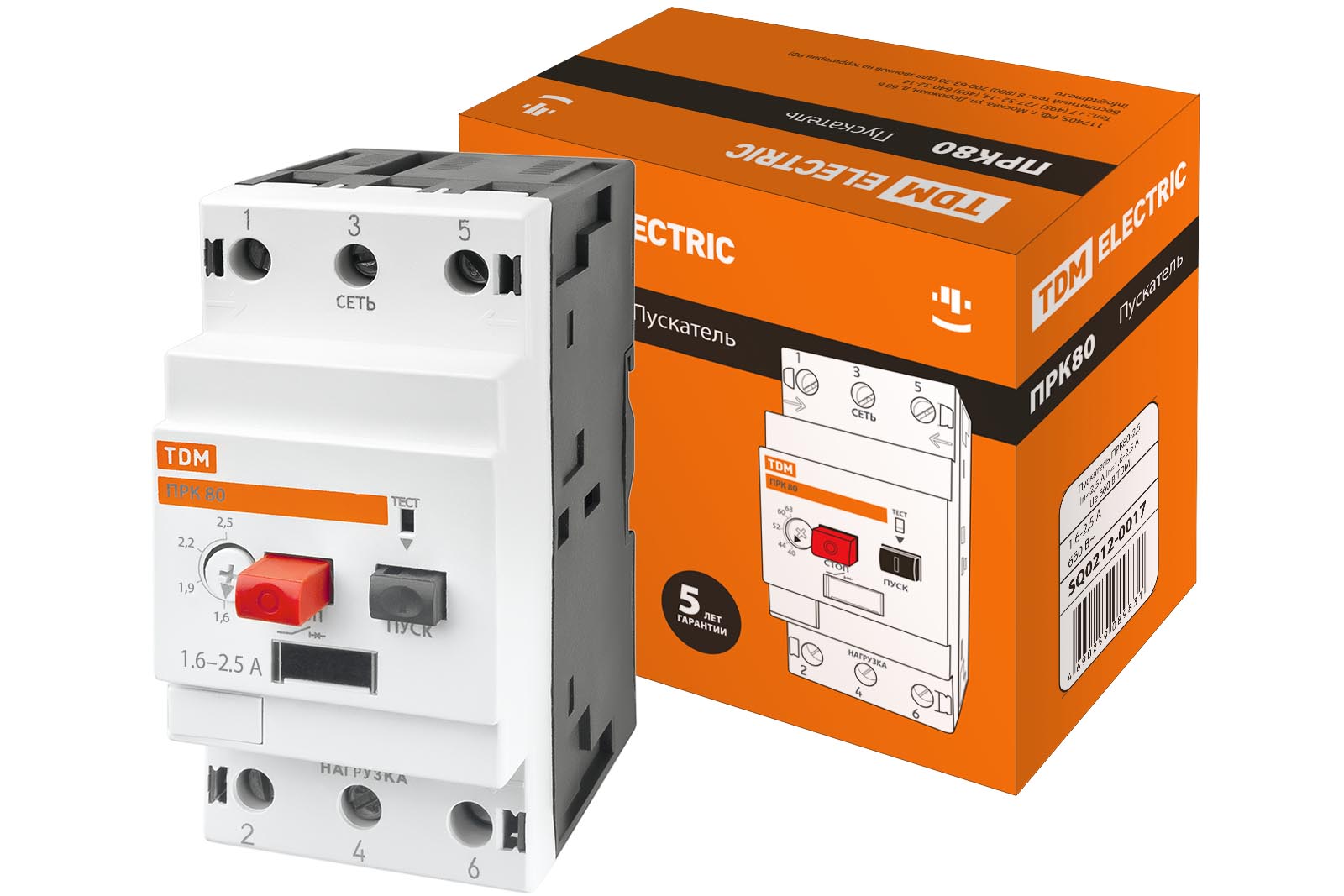 Пускатель ПРК80-2,5 In=2,5A Ir=1,6-2,5A Ue 660В TDM SQ0212-0017
