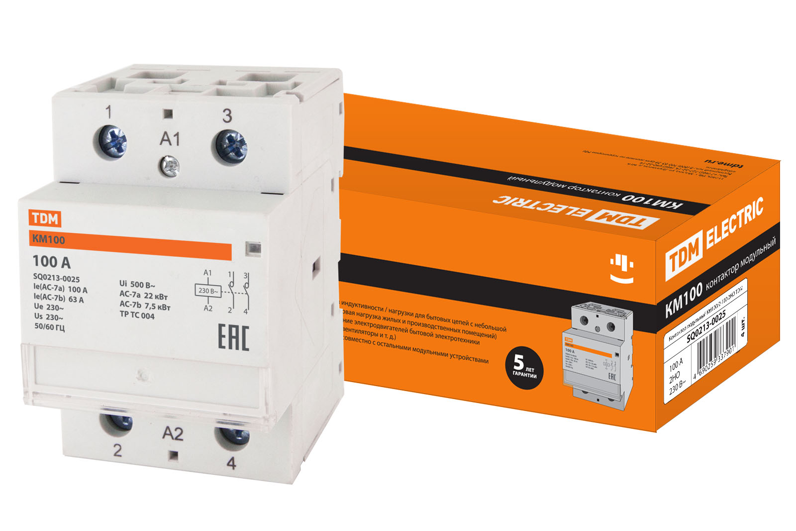 Контактор модульный КМ100/2-100 2НО TDM SQ0213-0025