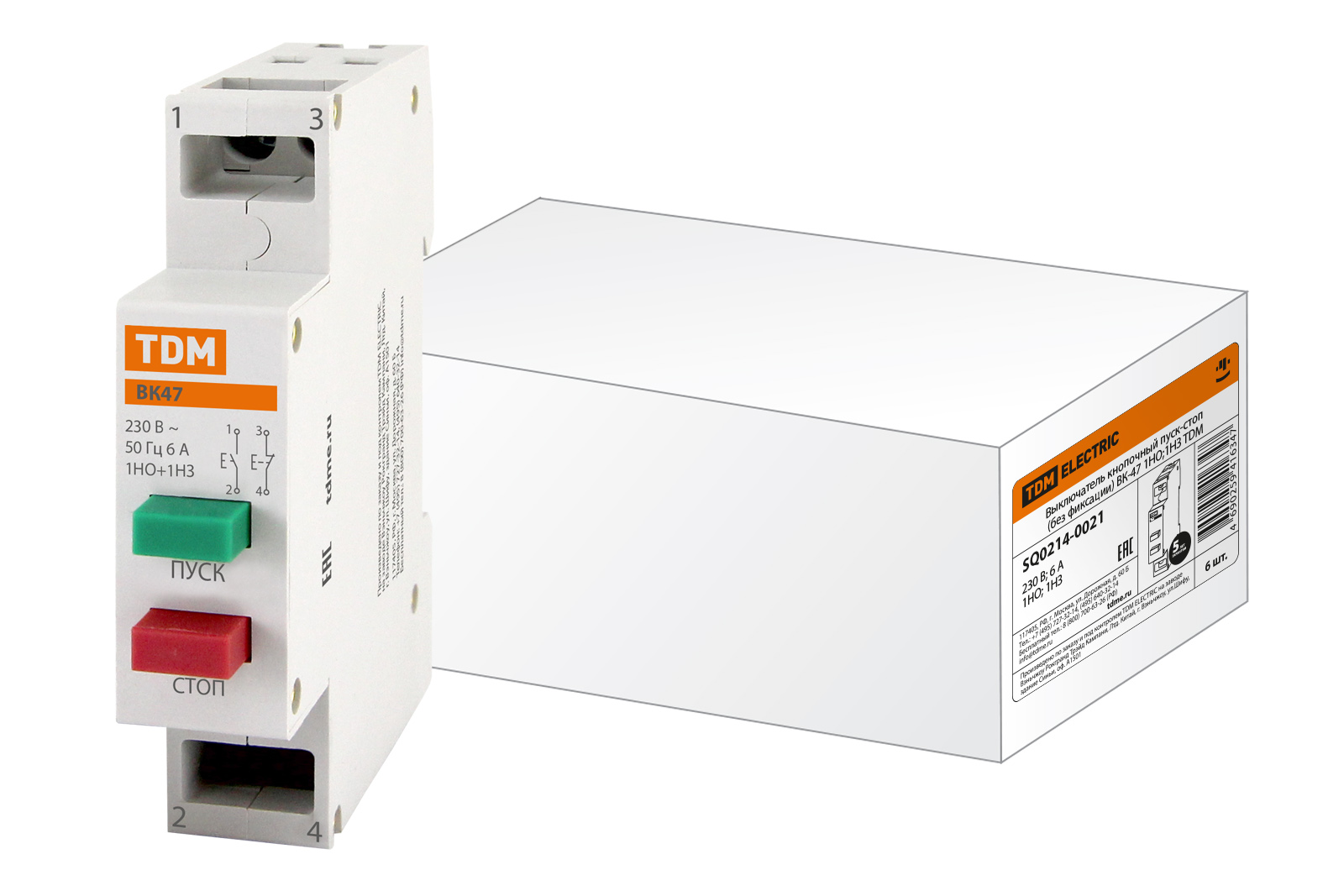 Выключатель кнопочный пуск-стоп (без фиксации) ВК-47 1НО,1НЗ TDM SQ0214-0021