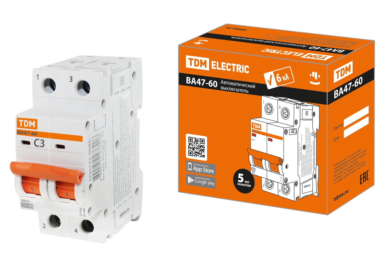 Авт. выкл. ВА47-60 2Р  3А 6кА х-ка С TDM SQ0223-0086