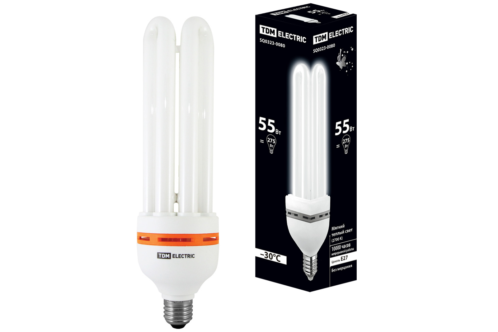 Лампа энергосберегающая КЛЛ-4U-55 Вт-2700 К–Е27 (72х275 мм) TDM SQ0323-0080