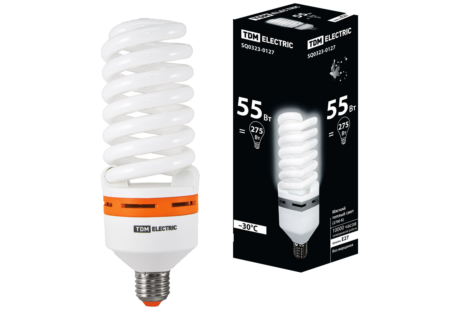 Лампа энергосберегающая КЛЛ-FS-55 Вт-2700 К–Е27 (73х218 мм) TDM SQ0323-0127