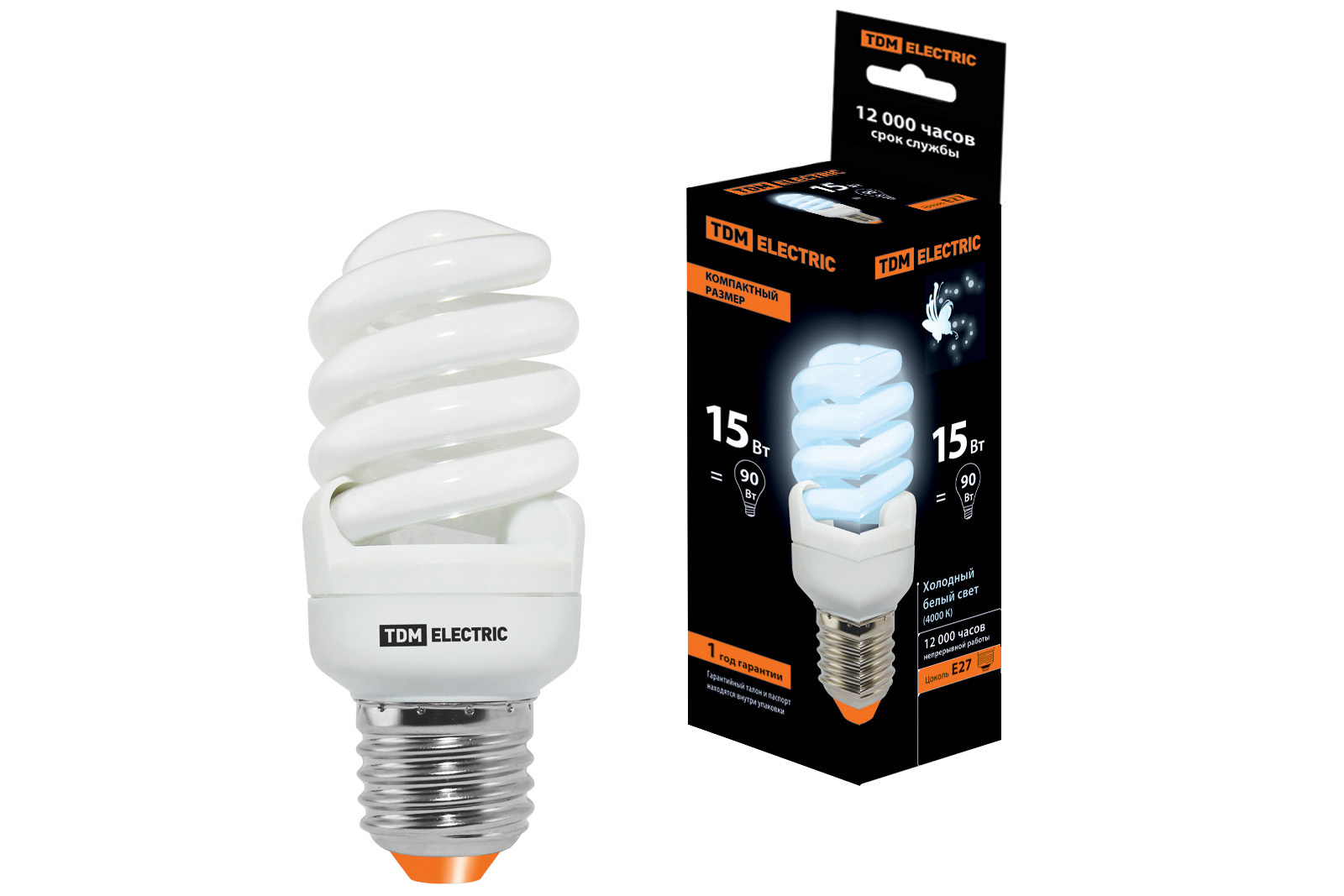 Лампа энергосберегающая КЛЛ-FSТ2-15 Вт-4000 К–Е27 КОМПАКТ (40х98 мм) TDM SQ0323-0186