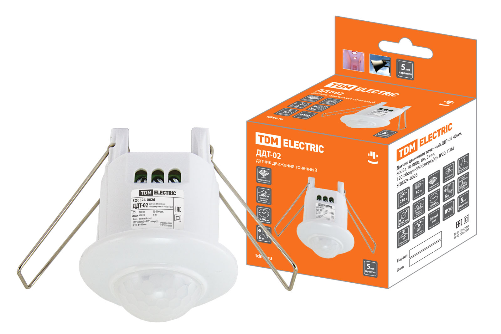 ДДТ-02 40мм, 800Вт, 10-900с, 6м, 3+лк, 120(сбоку)+360(сверху)гр, IP20, TDM SQ0324-0026