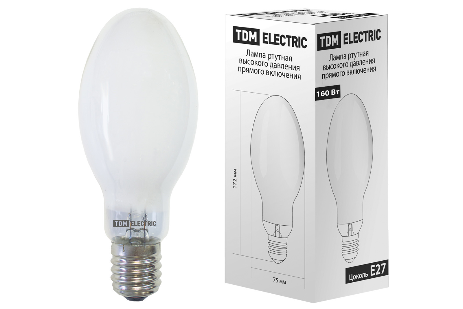 Лампа ртутная высокого давления прямого включения ДРВ 160 Вт Е27 TDM SQ0325-0019